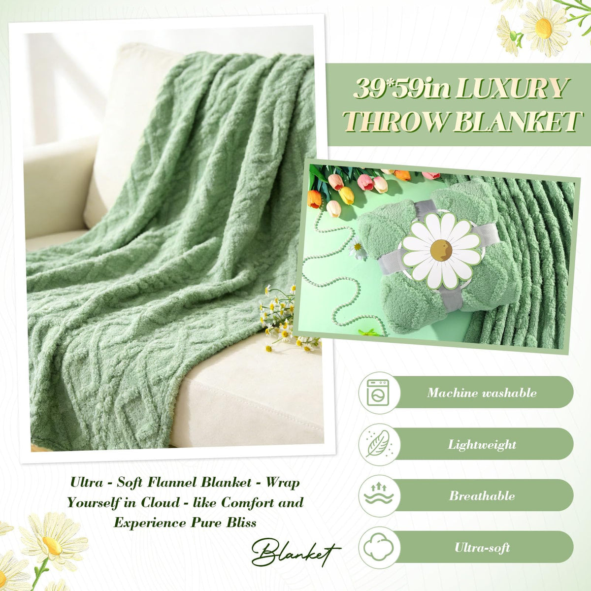 Self Care Gift Basket for Women with Blanket & Tumbler, Daisy Spa Gift Box - thewildfolk Self Care Gift Basket for Women with Blanket & Tumbler, Daisy Spa Gift Box