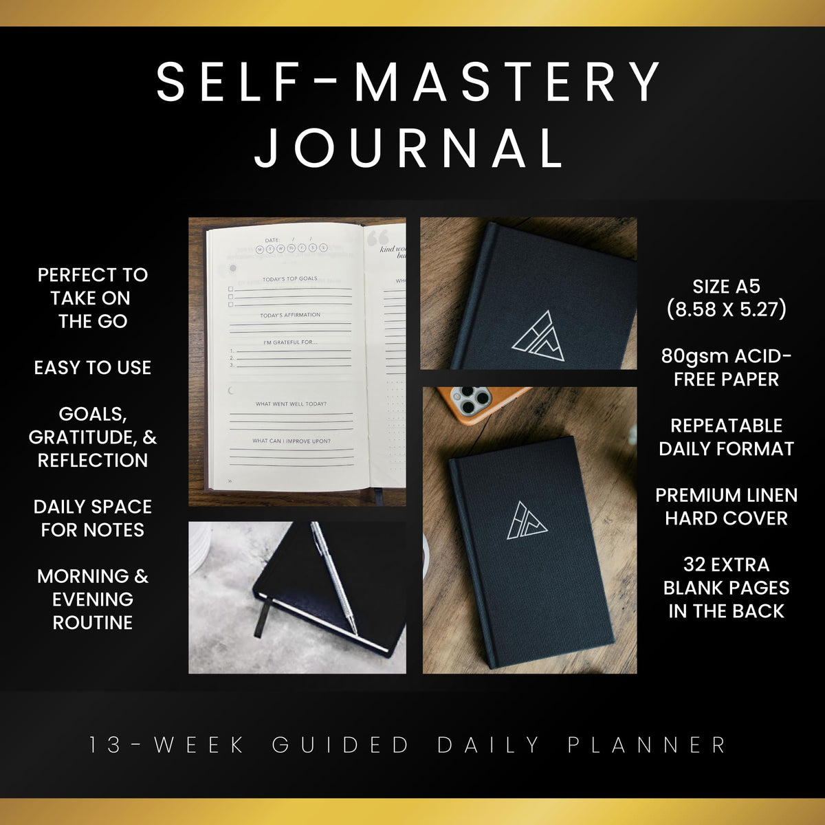 Self-Mastery Journal for Men with Prompts - 13 Week Guided Gratitude Journal - 5 Minute Journal - Reflection Manifestation Journals for Mindfulness - Self Care Journal - Goal Journal for Women & Men - thewildfolk Self-Mastery Journal for Men with Prompts - 13 Week Guided Gratitude Journal - 5 Minute Journal - Reflection Manifestation Journals for Mindfulness - Self Care Journal - Goal Journal for Women & Men