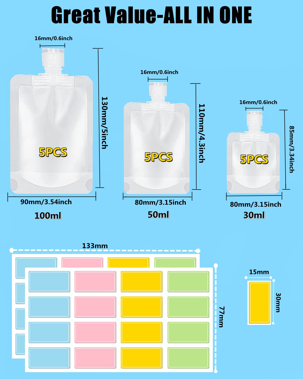 SEQUHITKU 17 Pack Travel Pouches for Toiletries,TSA Approved,Travel Size Portable Containers,Stand Up Pouch,Refillable Travel Accessories for Shampoo Conditioner Lotion Soap Liquids (B-17pcs) - thewildfolk SEQUHITKU 17 Pack Travel Pouches for Toiletries,TSA Approved,Travel Size Portable Containers,Stand Up Pouch,Refillable Travel Accessories for Shampoo Conditioner Lotion Soap Liquids (B-17pcs)