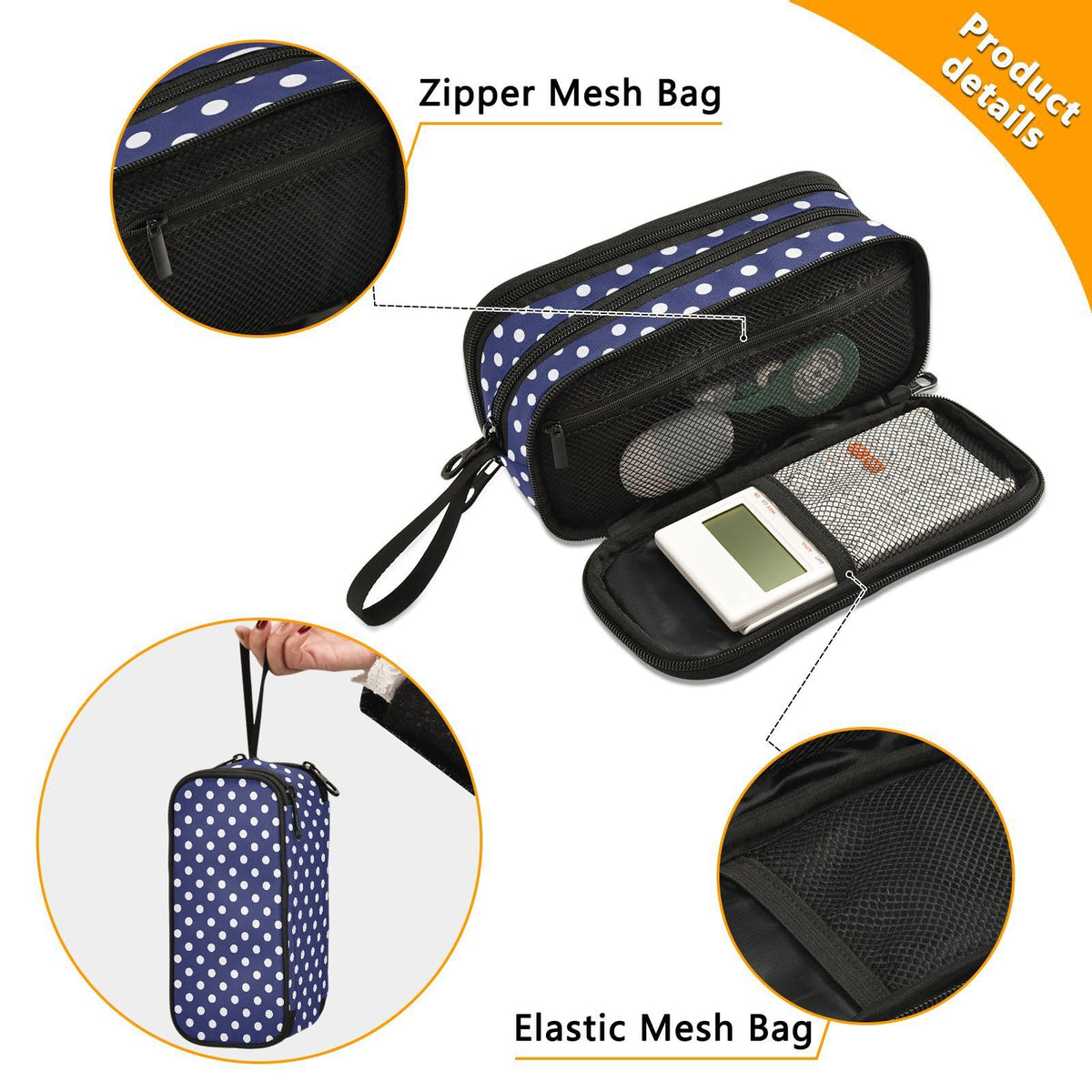 Sgojhrv Big Capacity Pencil Case Cute Navy Blue White Polka Dot Large Pencil Pouch Stationery Pen Bag for School Teen Girl Boy - thewildfolk Sgojhrv Big Capacity Pencil Case Cute Navy Blue White Polka Dot Large Pencil Pouch Stationery Pen Bag for School Teen Girl Boy