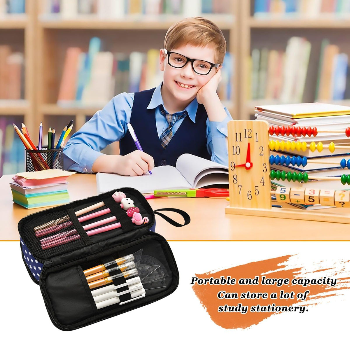 Sgojhrv Big Capacity Pencil Case Cute Navy Blue White Polka Dot Large Pencil Pouch Stationery Pen Bag for School Teen Girl Boy - thewildfolk Sgojhrv Big Capacity Pencil Case Cute Navy Blue White Polka Dot Large Pencil Pouch Stationery Pen Bag for School Teen Girl Boy