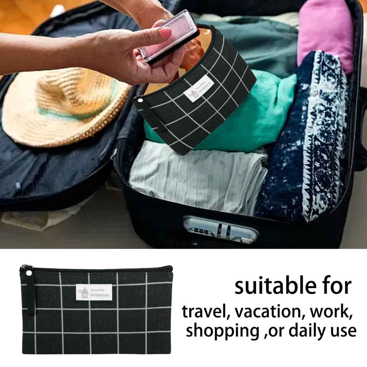 SHEHARUHI 3 Pcs Canvas Makeup Bags Set Cosmetic Small Bag Printed Cute Vacation Travel Toiletry Purse Zipper Pouch Multi-Function Bag Women Girls Favor - thewildfolk SHEHARUHI 3 Pcs Canvas Makeup Bags Set Cosmetic Small Bag Printed Cute Vacation Travel Toiletry Purse Zipper Pouch Multi-Function Bag Women Girls Favor