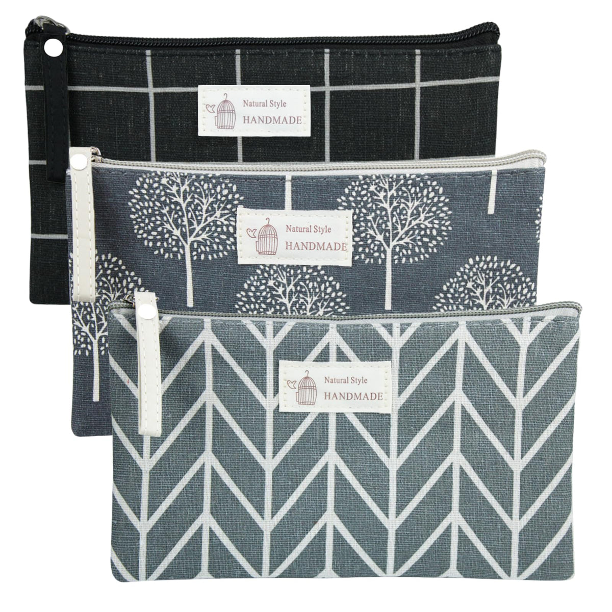 SHEHARUHI 3 Pcs Canvas Makeup Bags Set Cosmetic Small Bag Printed Cute Vacation Travel Toiletry Purse Zipper Pouch Multi-Function Bag Women Girls Favor - thewildfolk SHEHARUHI 3 Pcs Canvas Makeup Bags Set Cosmetic Small Bag Printed Cute Vacation Travel Toiletry Purse Zipper Pouch Multi-Function Bag Women Girls Favor
