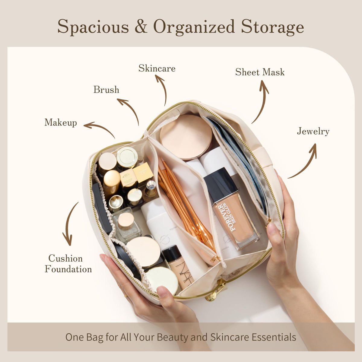 SHOWKOO Cosmetic Bag for Women, WideOpen Travel Makeup Bag with Compartment - thewildfolk SHOWKOO Cosmetic Bag for Women, WideOpen Travel Makeup Bag with Compartment