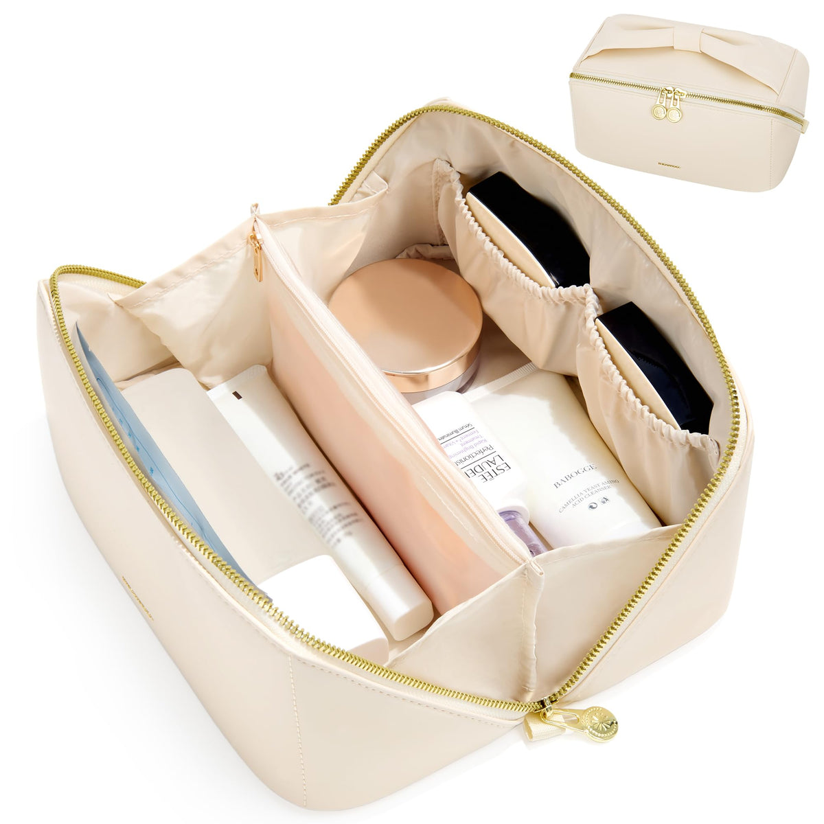 SHOWKOO Cosmetic Bag for Women, WideOpen Travel Makeup Bag with Compartment - thewildfolk SHOWKOO Cosmetic Bag for Women, WideOpen Travel Makeup Bag with Compartment