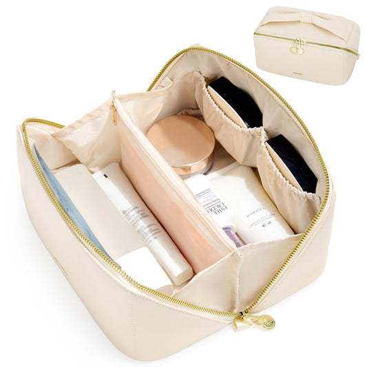 SHOWKOO Cosmetic Bag for Women, WideOpen Travel Makeup Bag with Compartment - thewildfolk SHOWKOO Cosmetic Bag for Women, WideOpen Travel Makeup Bag with Compartment