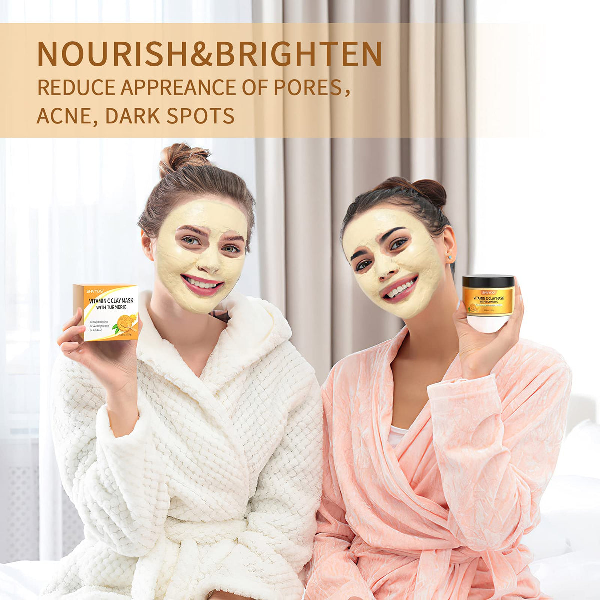 SHVYOG Turmeric Vitamin C Clay Mask with Kaolin Clay for Dull & Blemish-Prone Skin, Deep Cleansing Facial Mask, Face Masks Skincare for Controlling Oil and Refining Pores 5.29 Oz 150g - thewildfolk SHVYOG Turmeric Vitamin C Clay Mask with Kaolin Clay for Dull & Blemish-Prone Skin, Deep Cleansing Facial Mask, Face Masks Skincare for Controlling Oil and Refining Pores 5.29 Oz 150g