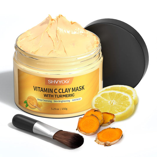 SHVYOG Turmeric Vitamin C Clay Mask with Kaolin Clay for Dull & Blemish-Prone Skin, Deep Cleansing Facial Mask, Face Masks Skincare for Controlling Oil and Refining Pores 5.29 Oz 150g - thewildfolk SHVYOG Turmeric Vitamin C Clay Mask with Kaolin Clay for Dull & Blemish-Prone Skin, Deep Cleansing Facial Mask, Face Masks Skincare for Controlling Oil and Refining Pores 5.29 Oz 150g
