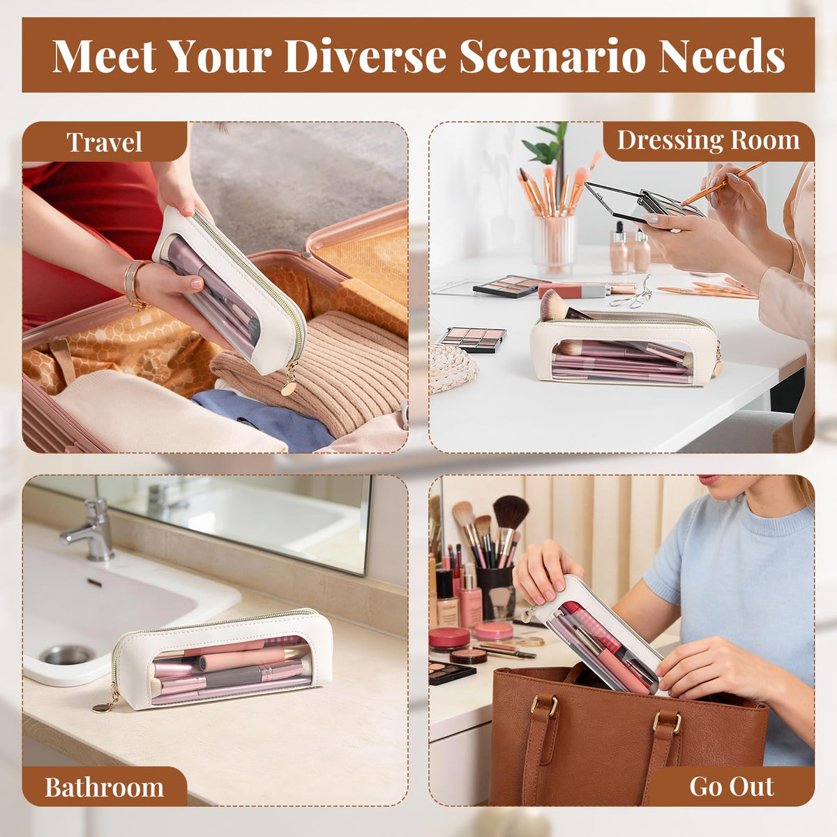 Sightor Clear Makeup Bag PU Leather Makeup Brush Case Makeup Bag for Purse - thewildfolk Sightor Clear Makeup Bag PU Leather Makeup Brush Case Makeup Bag for Purse