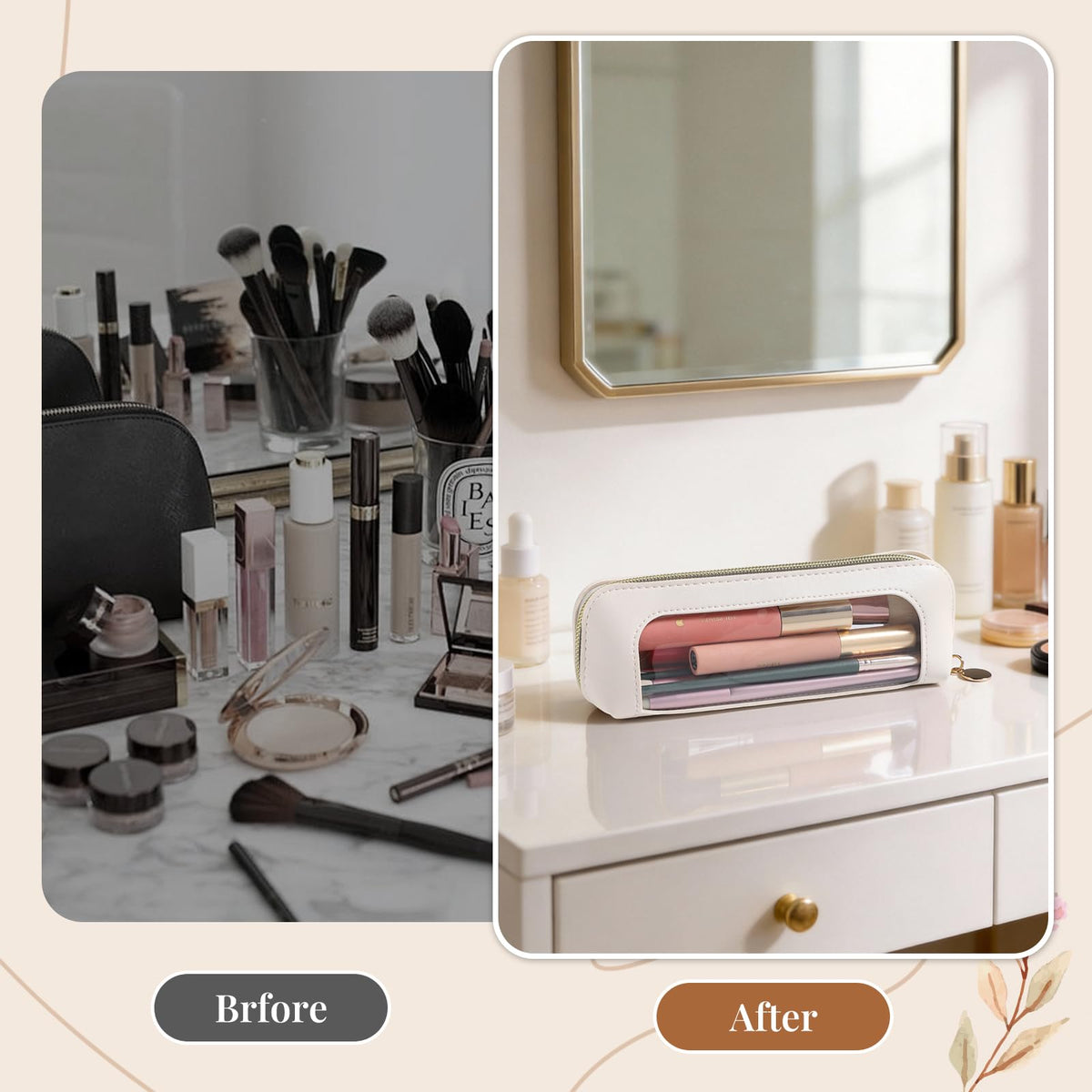 Sightor Clear Makeup Bag PU Leather Makeup Brush Case Makeup Bag for Purse - thewildfolk Sightor Clear Makeup Bag PU Leather Makeup Brush Case Makeup Bag for Purse