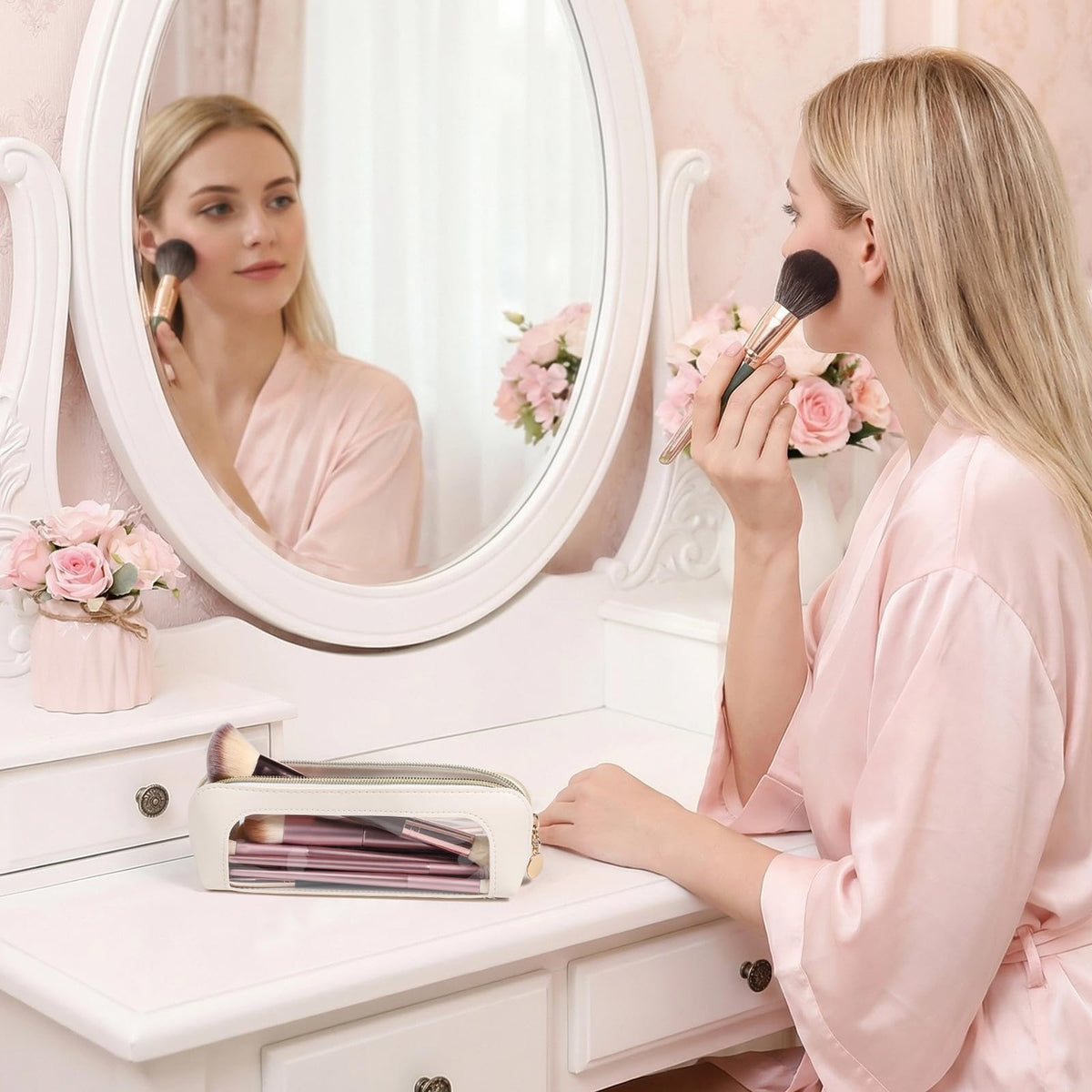 Sightor Clear Makeup Bag PU Leather Makeup Brush Case Makeup Bag for Purse - thewildfolk Sightor Clear Makeup Bag PU Leather Makeup Brush Case Makeup Bag for Purse