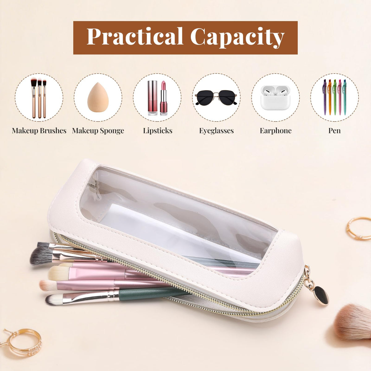 Sightor Clear Makeup Bag PU Leather Makeup Brush Case Makeup Bag for Purse - thewildfolk Sightor Clear Makeup Bag PU Leather Makeup Brush Case Makeup Bag for Purse