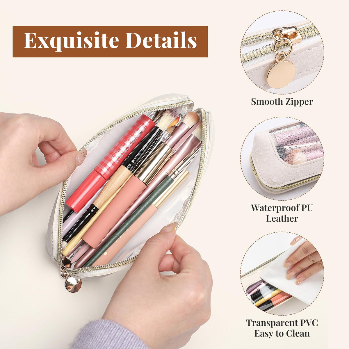 Sightor Clear Makeup Bag PU Leather Makeup Brush Case Makeup Bag for Purse - thewildfolk Sightor Clear Makeup Bag PU Leather Makeup Brush Case Makeup Bag for Purse