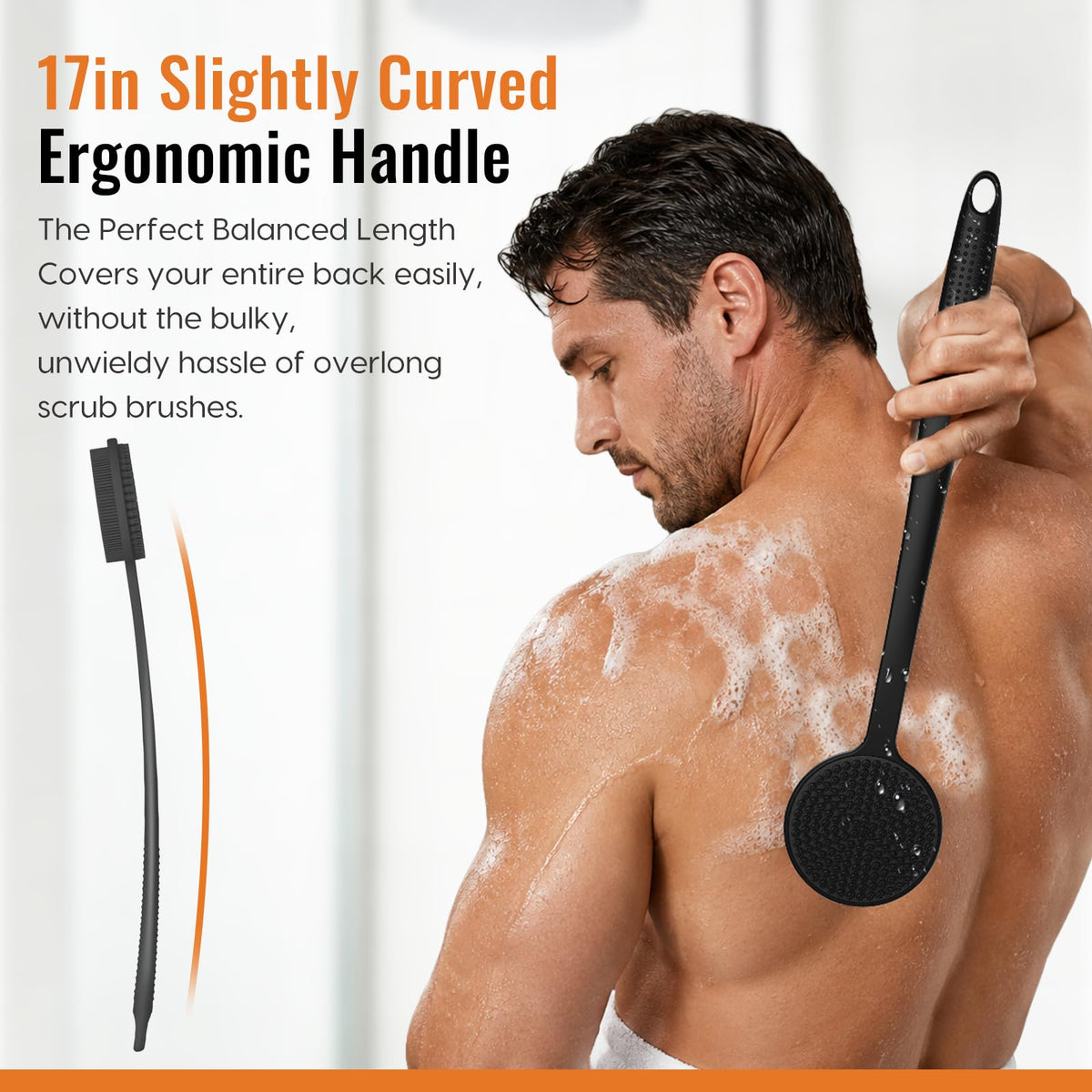 Silicone Back Scrubber for Shower, 17in Lengthen Long Handle Body Brush, Double Sided Shower Brush for Shower Exfoliating and Massage Can Produce Rich Foam, Long Handle Back Scrubber for Men - thewildfolk Silicone Back Scrubber for Shower, 17in Lengthen Long Handle Body Brush, Double Sided Shower Brush for Shower Exfoliating and Massage Can Produce Rich Foam, Long Handle Back Scrubber for Men