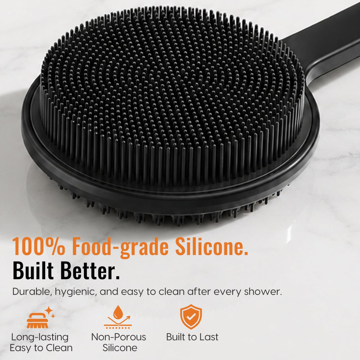 Silicone Back Scrubber for Shower, 17in Lengthen Long Handle Body Brush, Double Sided Shower Brush for Shower Exfoliating and Massage Can Produce Rich Foam, Long Handle Back Scrubber for Men - thewildfolk Silicone Back Scrubber for Shower, 17in Lengthen Long Handle Body Brush, Double Sided Shower Brush for Shower Exfoliating and Massage Can Produce Rich Foam, Long Handle Back Scrubber for Men