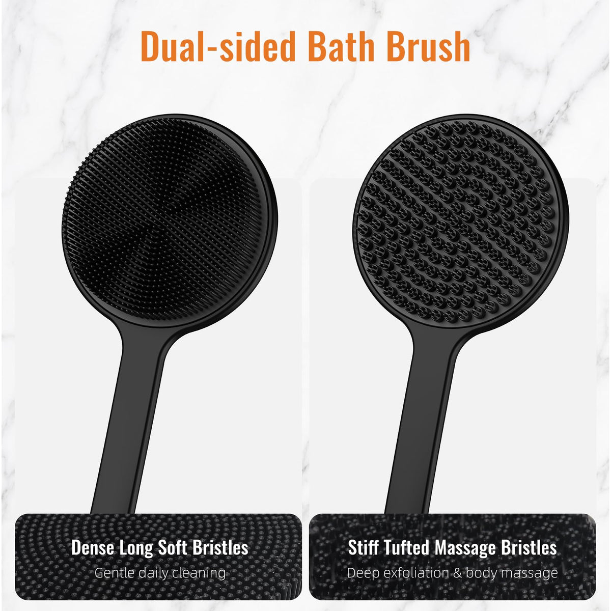 Silicone Back Scrubber for Shower, 17in Lengthen Long Handle Body Brush, Double Sided Shower Brush for Shower Exfoliating and Massage Can Produce Rich Foam, Long Handle Back Scrubber for Men - thewildfolk Silicone Back Scrubber for Shower, 17in Lengthen Long Handle Body Brush, Double Sided Shower Brush for Shower Exfoliating and Massage Can Produce Rich Foam, Long Handle Back Scrubber for Men