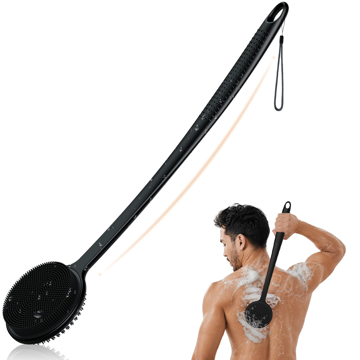 Silicone Back Scrubber for Shower, 17in Lengthen Long Handle Body Brush, Double Sided Shower Brush for Shower Exfoliating and Massage Can Produce Rich Foam, Long Handle Back Scrubber for Men - thewildfolk Silicone Back Scrubber for Shower, 17in Lengthen Long Handle Body Brush, Double Sided Shower Brush for Shower Exfoliating and Massage Can Produce Rich Foam, Long Handle Back Scrubber for Men