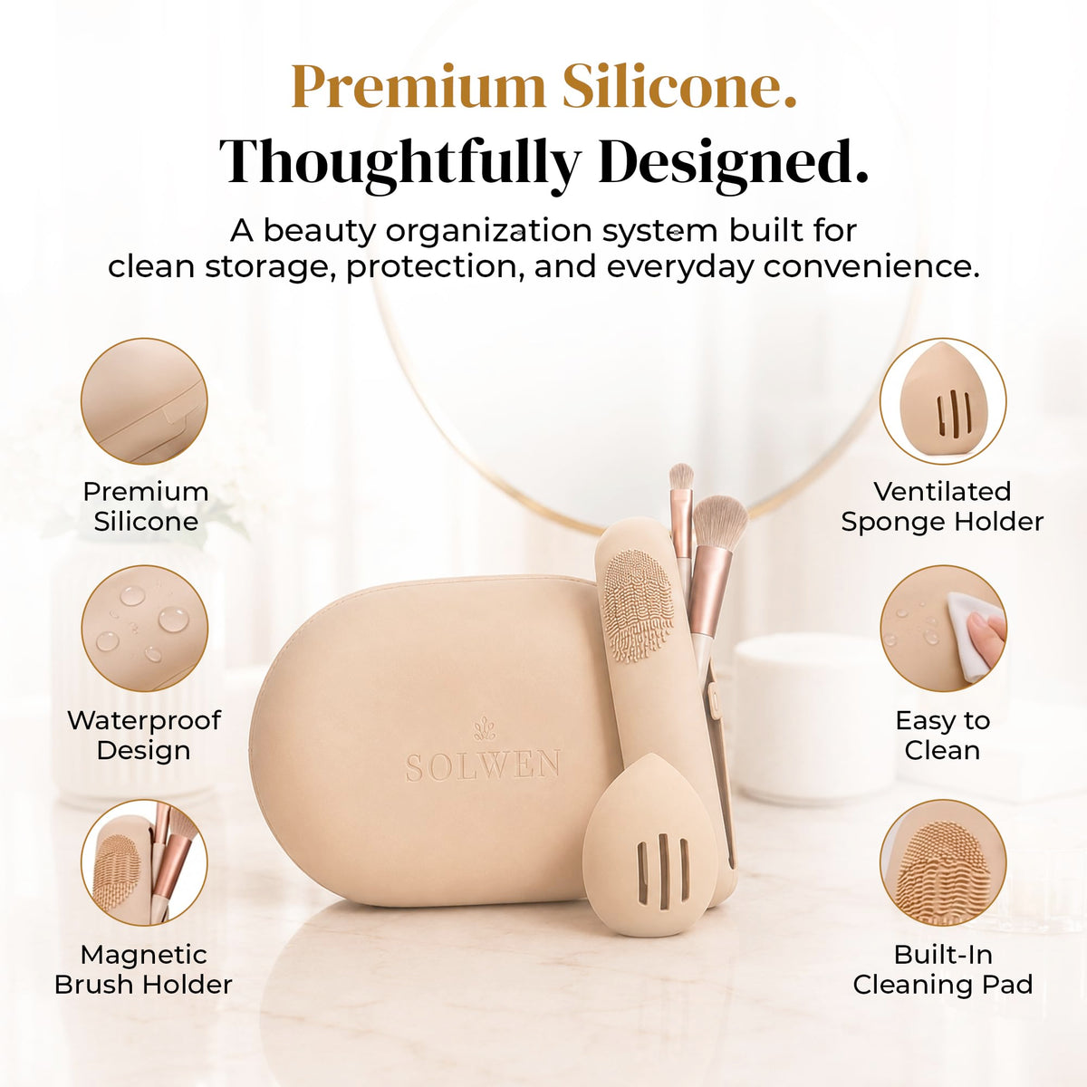 Silicone Makeup Bag Set - Cosmetic Pouch, Brush Holder, Beauty Sponge Case - thewildfolk Silicone Makeup Bag Set - Cosmetic Pouch, Brush Holder, Beauty Sponge Case