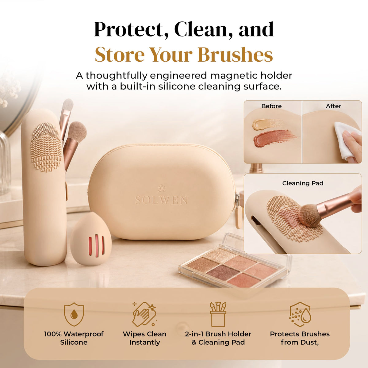 Silicone Makeup Bag Set - Cosmetic Pouch, Brush Holder, Beauty Sponge Case - thewildfolk Silicone Makeup Bag Set - Cosmetic Pouch, Brush Holder, Beauty Sponge Case