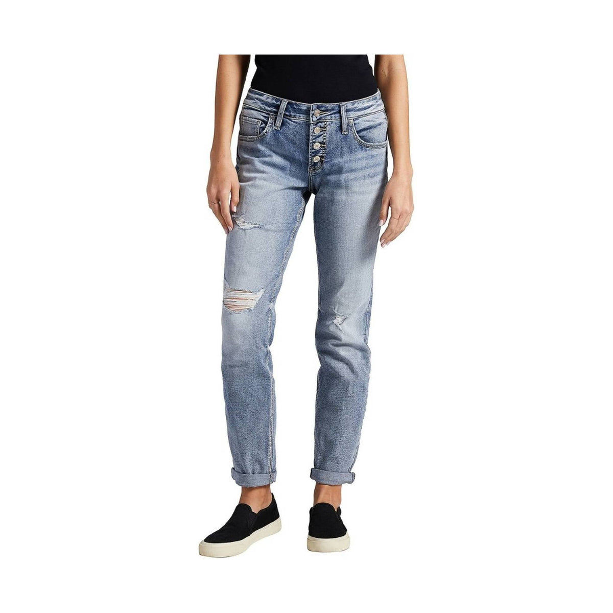 Silver Jeans Co. Women's Boyfriend Mid Rise Slim Leg Jean - Indigo