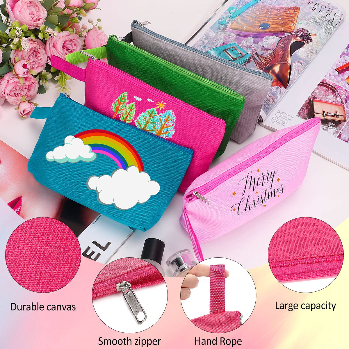Sinzip 10 Pieces Cotton Canvas Makeup Bag with Bottom and Strap, Multi-Purpose Cosmetic Bag with Zipper Travel Toiletry Pouch, Blank DIY Craft Bag (Multicolor 02, S) - thewildfolk Sinzip 10 Pieces Cotton Canvas Makeup Bag with Bottom and Strap, Multi-Purpose Cosmetic Bag with Zipper Travel Toiletry Pouch, Blank DIY Craft Bag (Multicolor 02, S)