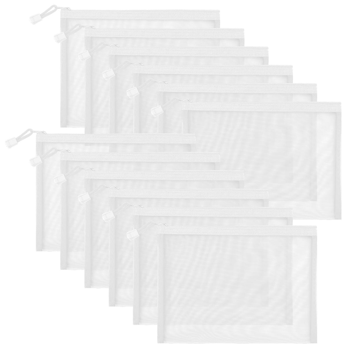 Sinzip 12 Pieces Zipper Nylon Mesh Pouch, Mesh Cosmetic Bags Makeup Bags Pencil Case, Multipurpose Travel Bags for Cosmetic School Office Supplies and Travel Accessories (White, A5) - thewildfolk Sinzip 12 Pieces Zipper Nylon Mesh Pouch, Mesh Cosmetic Bags Makeup Bags Pencil Case, Multipurpose Travel Bags for Cosmetic School Office Supplies and Travel Accessories (White, A5)