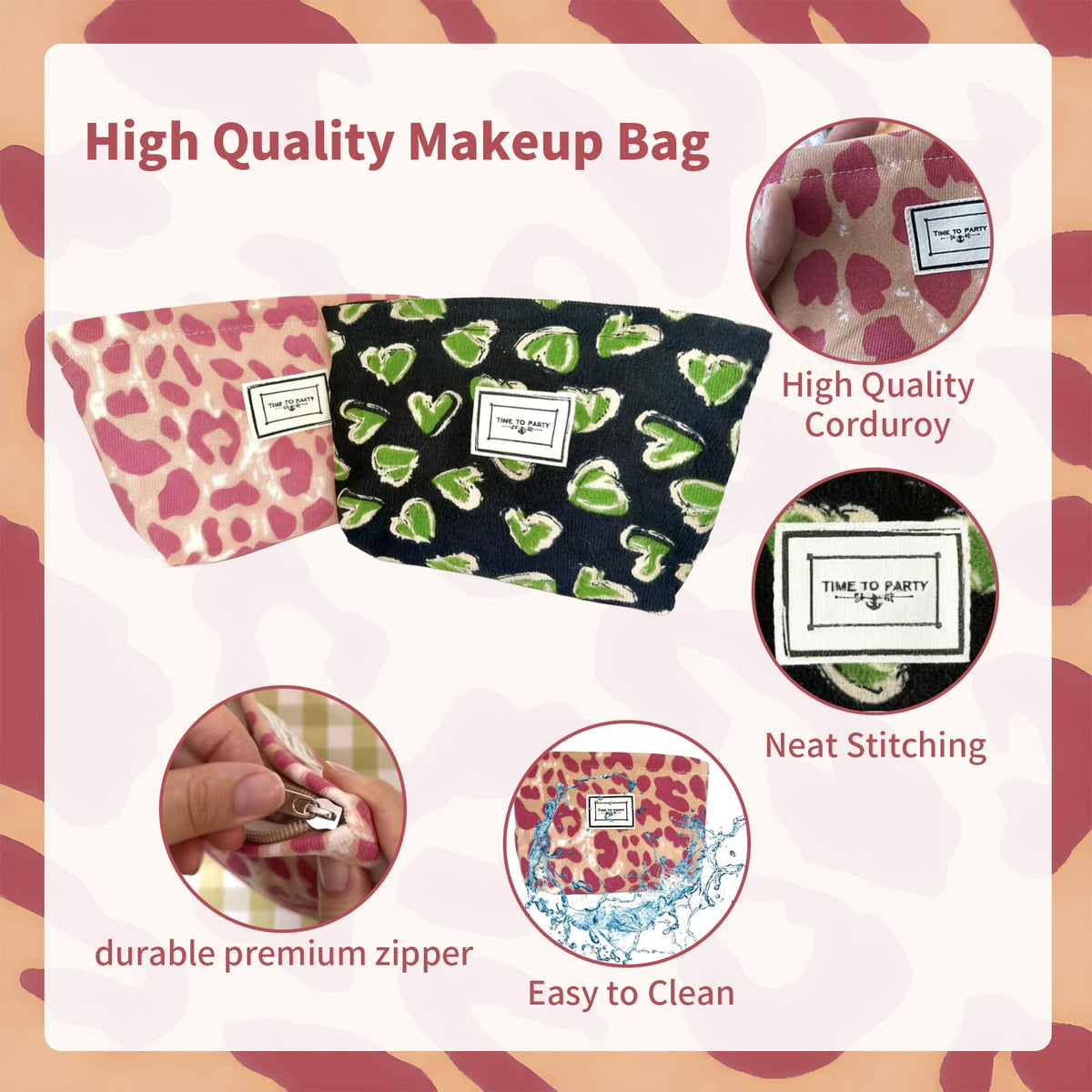 Slynxr 2 Pcs Corduroy Makeup Bag Set Portable Pink Polka Dot/Black Heart Travel Zipper Pouch Cute Aesthetic Cosmetic Makeup Bag for Purse Organizer Bags (Grenn Pink) - thewildfolk Slynxr 2 Pcs Corduroy Makeup Bag Set Portable Pink Polka Dot/Black Heart Travel Zipper Pouch Cute Aesthetic Cosmetic Makeup Bag for Purse Organizer Bags (Grenn Pink)