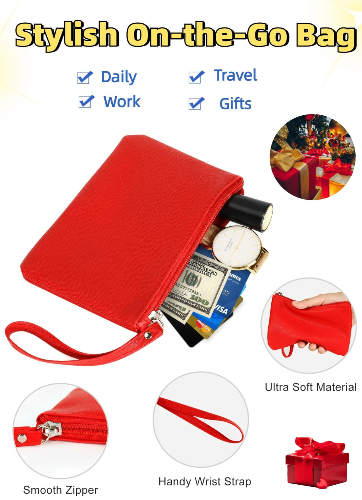 Small Makeup Bag for Purse Mini Cosmetic Pouch Zipper Little Wristlet, Tiny Make Up Organizer Lipstick Feminine Product Car Change Coin Holder for Women, 4.5 x 6.5 Clutch Stadium Approved, 1 Red - thewildfolk Small Makeup Bag for Purse Mini Cosmetic Pouch Zipper Little Wristlet, Tiny Make Up Organizer Lipstick Feminine Product Car Change Coin Holder for Women, 4.5 x 6.5 Clutch Stadium Approved, 1 Red
