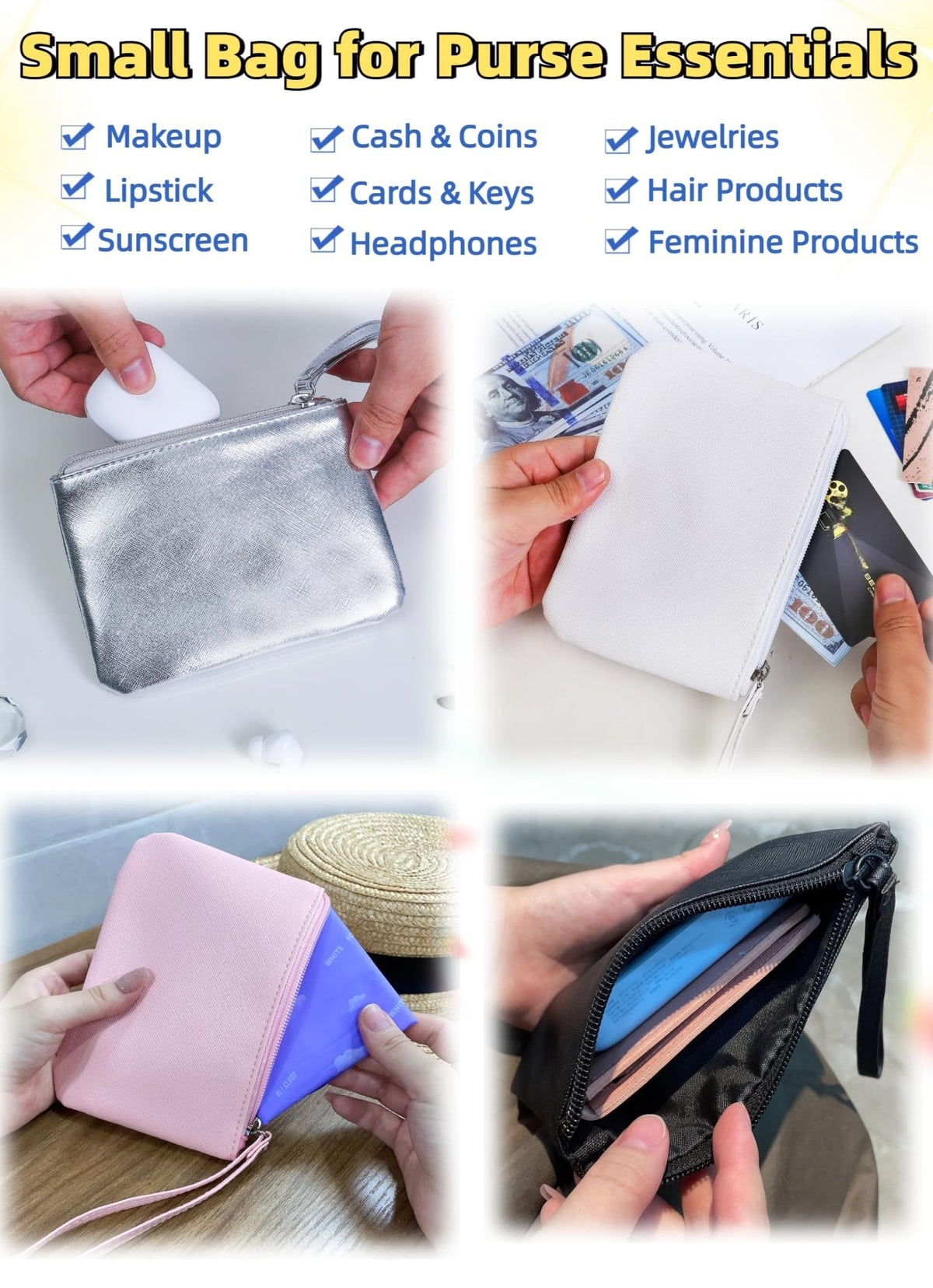 Small Makeup Bag for Purse Mini Cosmetic Pouch Zipper Little Wristlet, Tiny Make Up Organizer Lipstick Feminine Product Car Change Coin Holder for Women, 4.5 x 6.5 Clutch Stadium Approved, 1 Red - thewildfolk Small Makeup Bag for Purse Mini Cosmetic Pouch Zipper Little Wristlet, Tiny Make Up Organizer Lipstick Feminine Product Car Change Coin Holder for Women, 4.5 x 6.5 Clutch Stadium Approved, 1 Red