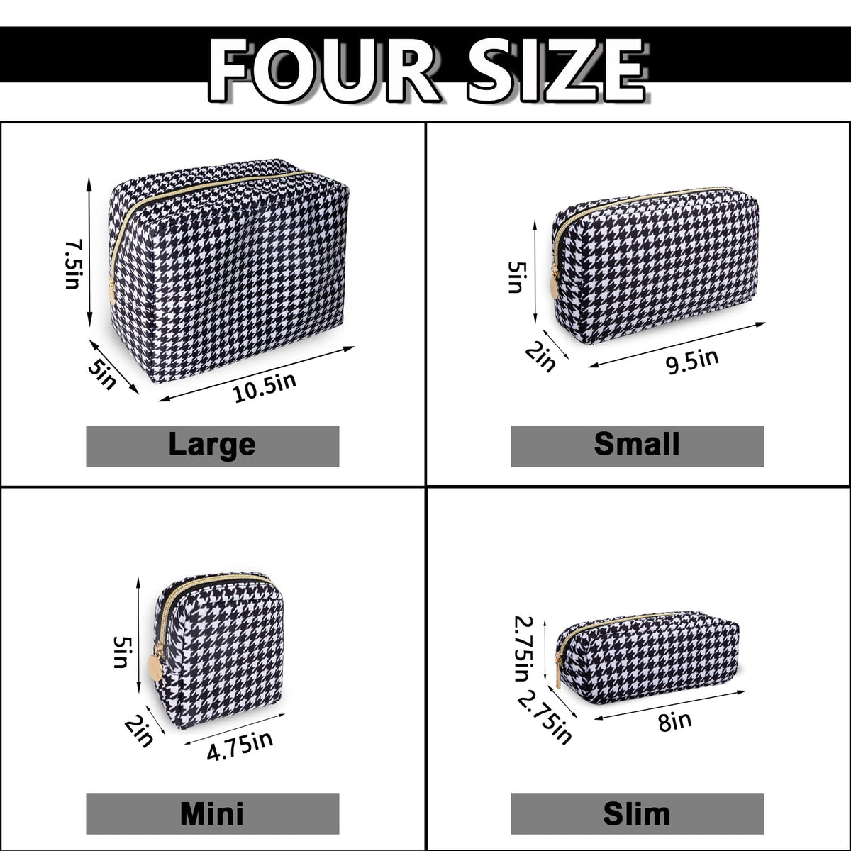 Small Makeup Bag Pouch for Purse，Nylon Travel Toiletry Storage Bag Cute Houndstooth Cosmetic Bag for Women Girls，Waterproof Makeup Organizer Bag Pouch Skincare Bag with Zipper (Small-Houndstooth) - thewildfolk Small Makeup Bag Pouch for Purse，Nylon Travel Toiletry Storage Bag Cute Houndstooth Cosmetic Bag for Women Girls，Waterproof Makeup Organizer Bag Pouch Skincare Bag with Zipper (Small-Houndstooth)
