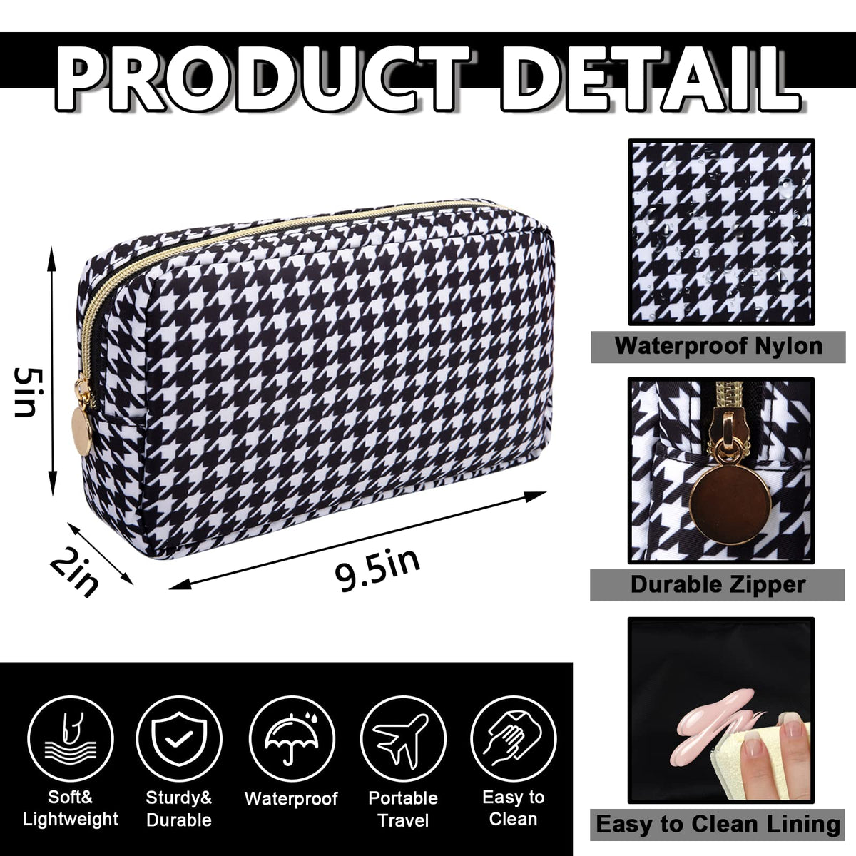 Small Makeup Bag Pouch for Purse，Nylon Travel Toiletry Storage Bag Cute Houndstooth Cosmetic Bag for Women Girls，Waterproof Makeup Organizer Bag Pouch Skincare Bag with Zipper (Small-Houndstooth) - thewildfolk Small Makeup Bag Pouch for Purse，Nylon Travel Toiletry Storage Bag Cute Houndstooth Cosmetic Bag for Women Girls，Waterproof Makeup Organizer Bag Pouch Skincare Bag with Zipper (Small-Houndstooth)