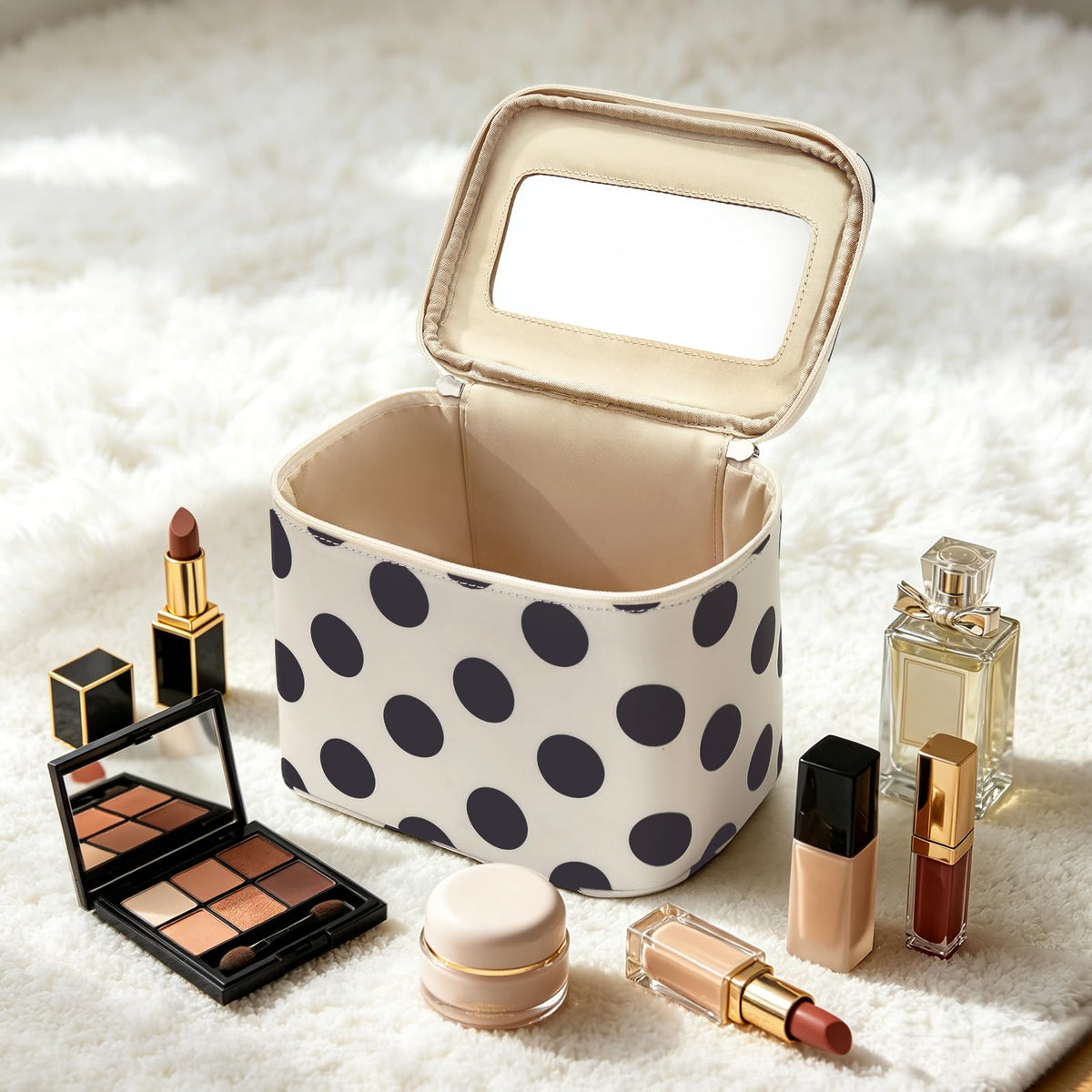 Small Mirror Cosmetic Pouch + Medium Handheld Travel Makeup Bag (Polka Dot) - thewildfolk Small Mirror Cosmetic Pouch + Medium Handheld Travel Makeup Bag (Polka Dot)