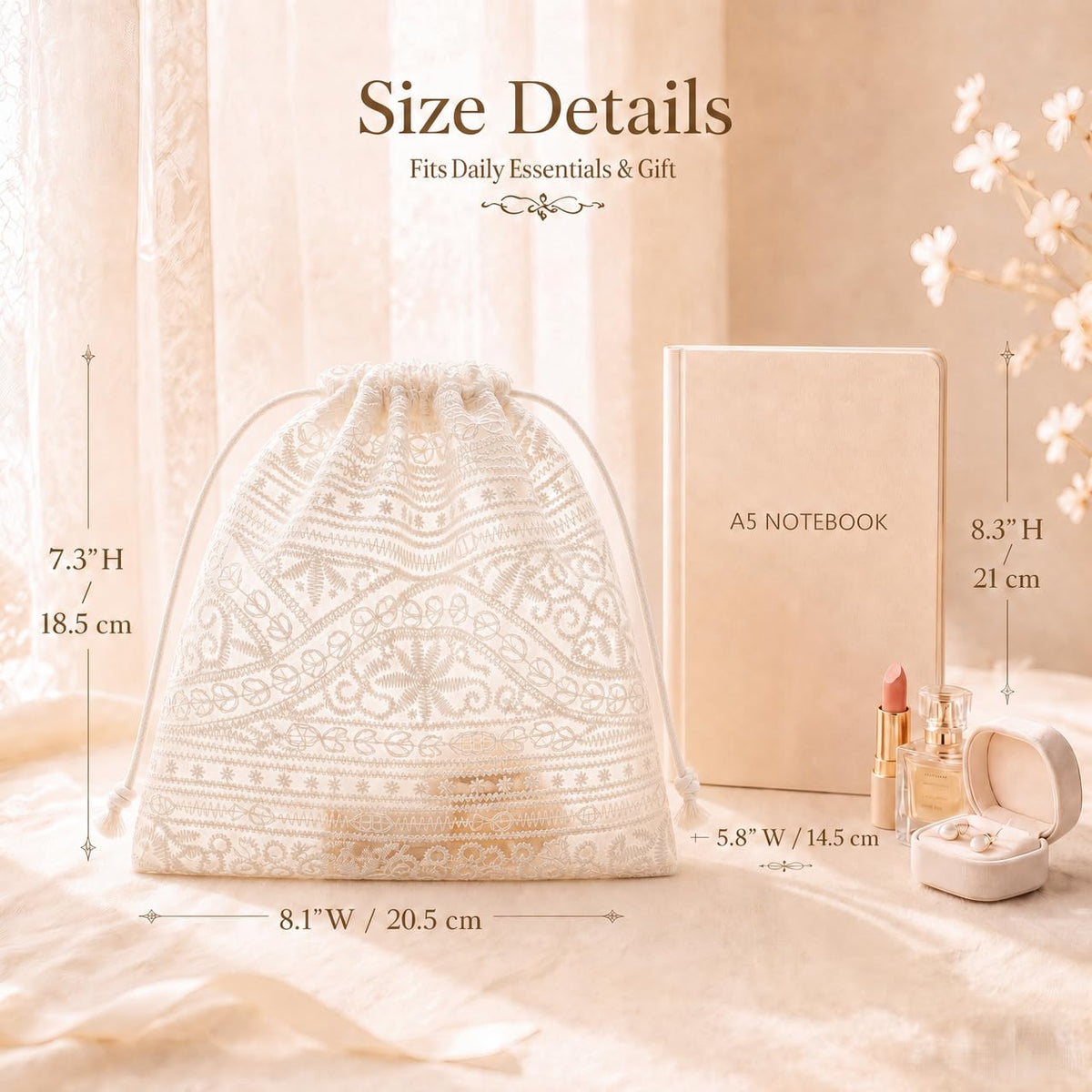 Sminra Mesh Drawstring Makeup Bag for Women, Lace Cosmetic Pouch - thewildfolk Sminra Mesh Drawstring Makeup Bag for Women, Lace Cosmetic Pouch