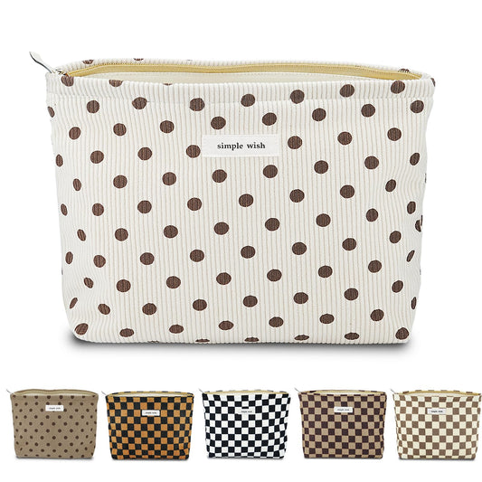 Sminra Polka Dot Corduroy Makeup Bag for Purse, Cosmetic Zipper Pouch Begie - thewildfolk Sminra Polka Dot Corduroy Makeup Bag for Purse, Cosmetic Zipper Pouch Begie