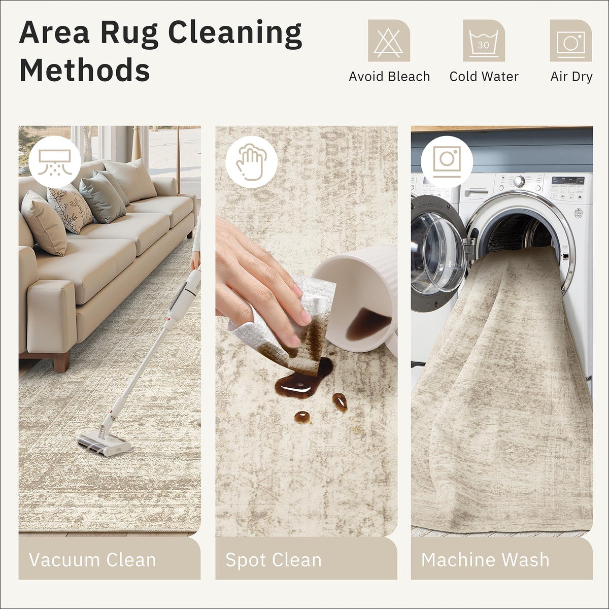 Soalmost Washable Area Rug 8x10 Large Soft Beige Rugs for Living Room - thewildfolk Soalmost Washable Area Rug 8x10 Large Soft Beige Rugs for Living Room