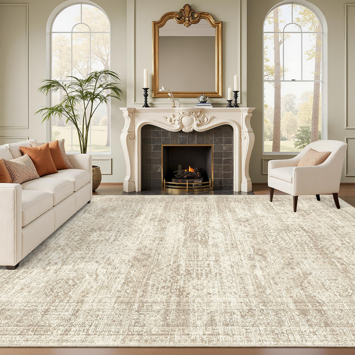 Soalmost Washable Area Rug 8x10 Large Soft Beige Rugs for Living Room - thewildfolk Soalmost Washable Area Rug 8x10 Large Soft Beige Rugs for Living Room