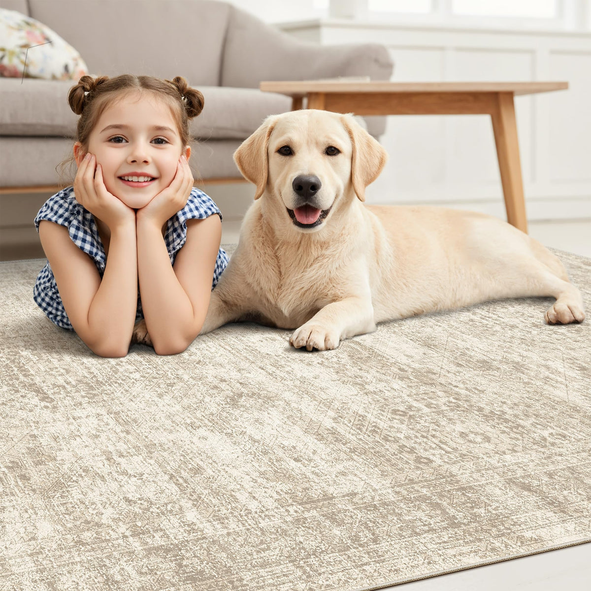 Soalmost Washable Area Rug 8x10 Large Soft Beige Rugs for Living Room - thewildfolk Soalmost Washable Area Rug 8x10 Large Soft Beige Rugs for Living Room