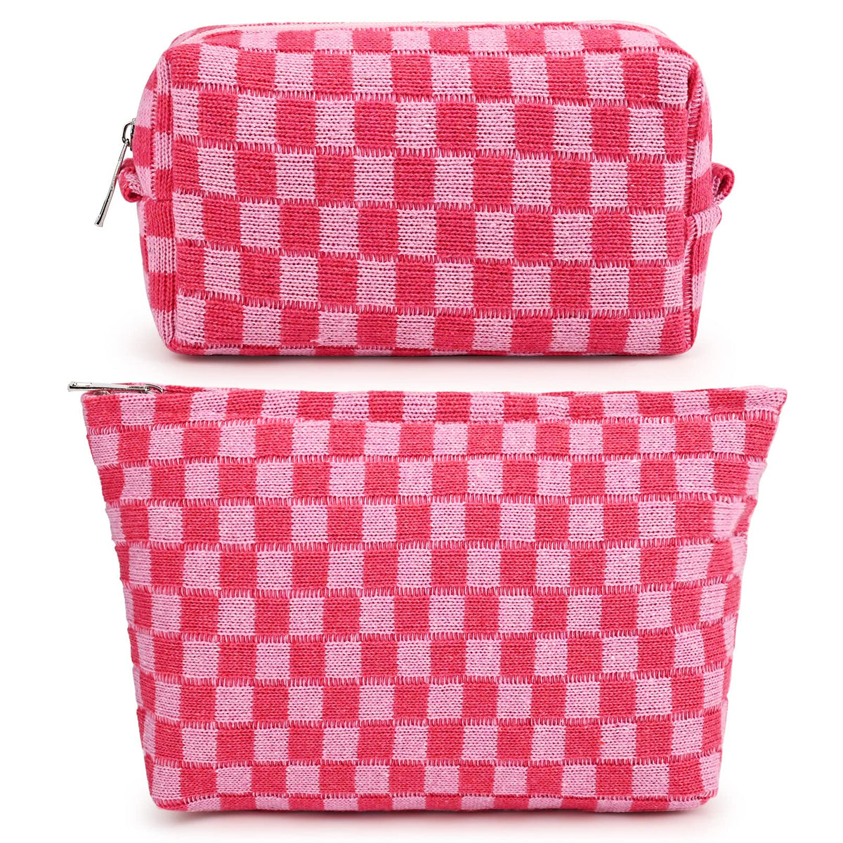 SOIDRAM 2 Pieces Makeup Bag Large Checkered Cosmetic Bag Capacity Canvas Mix Travel Toiletry Bag Organizer Cute Makeup Brushes Aesthetic Accessories Storage Bag for Women, Checkered Mix Rose Red - thewildfolk SOIDRAM 2 Pieces Makeup Bag Large Checkered Cosmetic Bag Capacity Canvas Mix Travel Toiletry Bag Organizer Cute Makeup Brushes Aesthetic Accessories Storage Bag for Women, Checkered Mix Rose Red