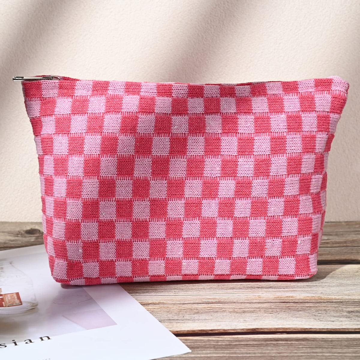 SOIDRAM 2 Pieces Makeup Bag Large Checkered Cosmetic Bag Capacity Canvas Mix Travel Toiletry Bag Organizer Cute Makeup Brushes Aesthetic Accessories Storage Bag for Women, Checkered Mix Rose Red - thewildfolk SOIDRAM 2 Pieces Makeup Bag Large Checkered Cosmetic Bag Capacity Canvas Mix Travel Toiletry Bag Organizer Cute Makeup Brushes Aesthetic Accessories Storage Bag for Women, Checkered Mix Rose Red