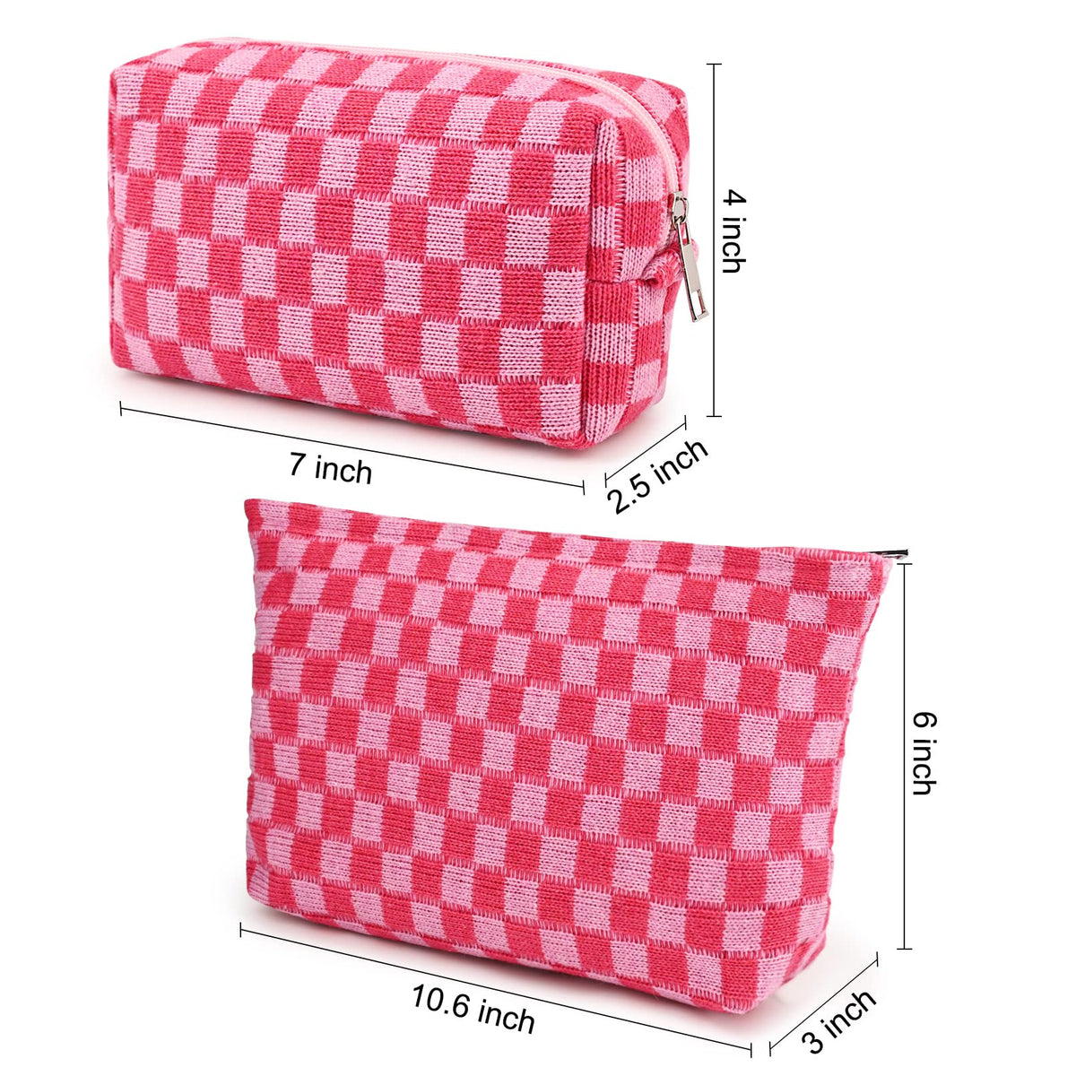 SOIDRAM 2 Pieces Makeup Bag Large Checkered Cosmetic Bag Capacity Canvas Mix Travel Toiletry Bag Organizer Cute Makeup Brushes Aesthetic Accessories Storage Bag for Women, Checkered Mix Rose Red - thewildfolk SOIDRAM 2 Pieces Makeup Bag Large Checkered Cosmetic Bag Capacity Canvas Mix Travel Toiletry Bag Organizer Cute Makeup Brushes Aesthetic Accessories Storage Bag for Women, Checkered Mix Rose Red