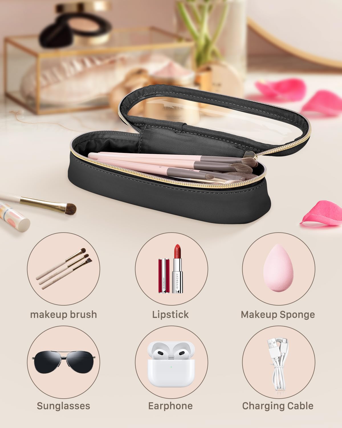Soimeat Clear Travel Makeup Brush Holder, Leather Makeup Brush Toiletry Bag, Portable Cosmetic Brush Case, Transparent Waterproof Makeup Brush Storage Bag, Black - thewildfolk Soimeat Clear Travel Makeup Brush Holder, Leather Makeup Brush Toiletry Bag, Portable Cosmetic Brush Case, Transparent Waterproof Makeup Brush Storage Bag, Black