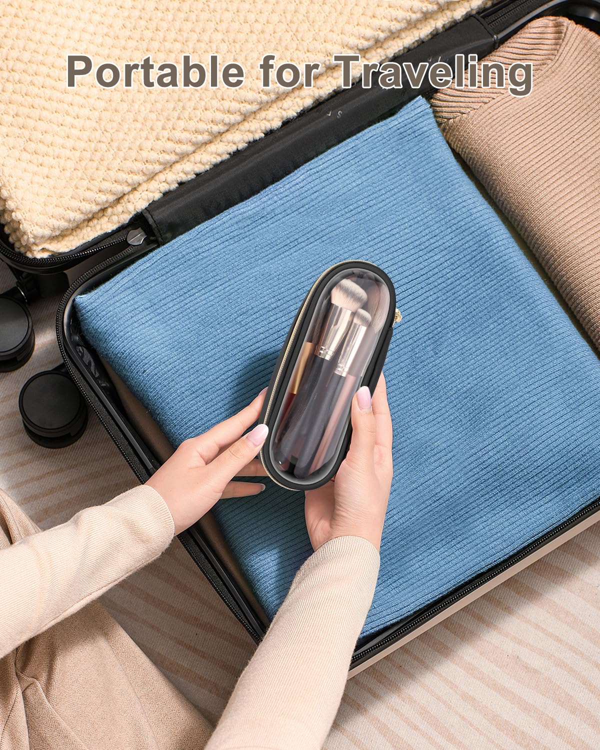 Soimeat Clear Travel Makeup Brush Holder, Leather Makeup Brush Toiletry Bag, Portable Cosmetic Brush Case, Transparent Waterproof Makeup Brush Storage Bag, Black - thewildfolk Soimeat Clear Travel Makeup Brush Holder, Leather Makeup Brush Toiletry Bag, Portable Cosmetic Brush Case, Transparent Waterproof Makeup Brush Storage Bag, Black