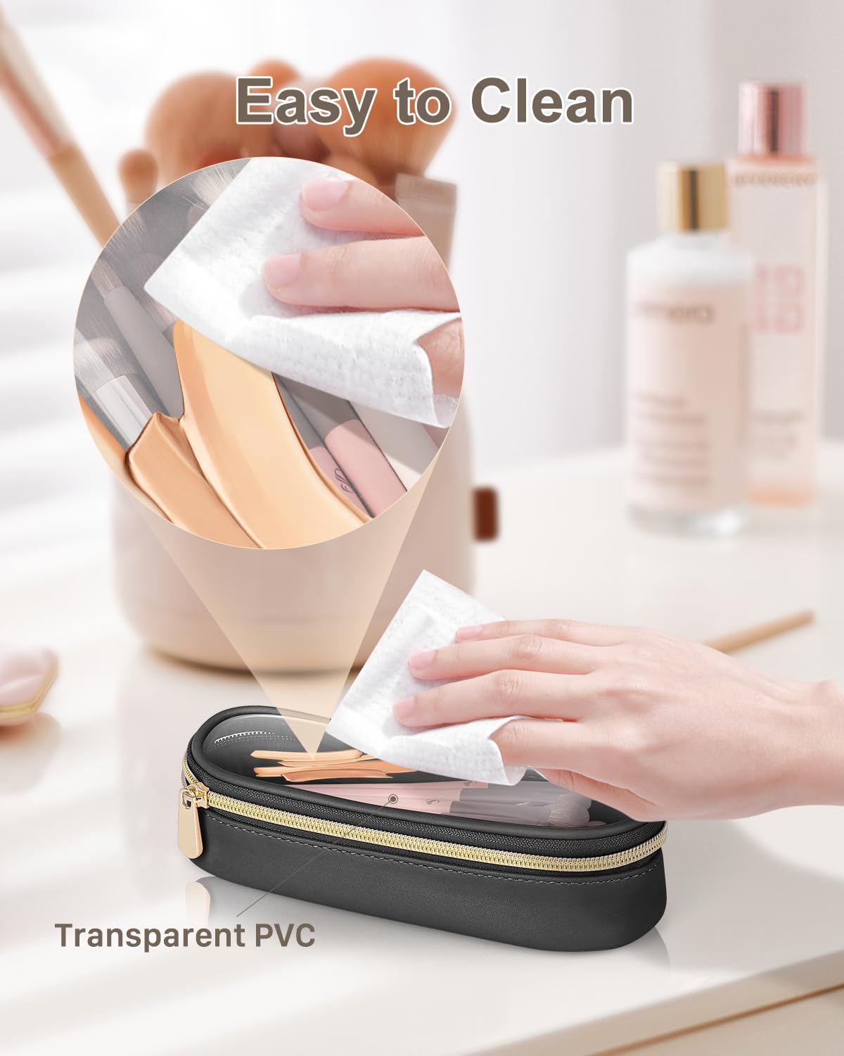 Soimeat Clear Travel Makeup Brush Holder, Leather Makeup Brush Toiletry Bag, Portable Cosmetic Brush Case, Transparent Waterproof Makeup Brush Storage Bag, Black - thewildfolk Soimeat Clear Travel Makeup Brush Holder, Leather Makeup Brush Toiletry Bag, Portable Cosmetic Brush Case, Transparent Waterproof Makeup Brush Storage Bag, Black