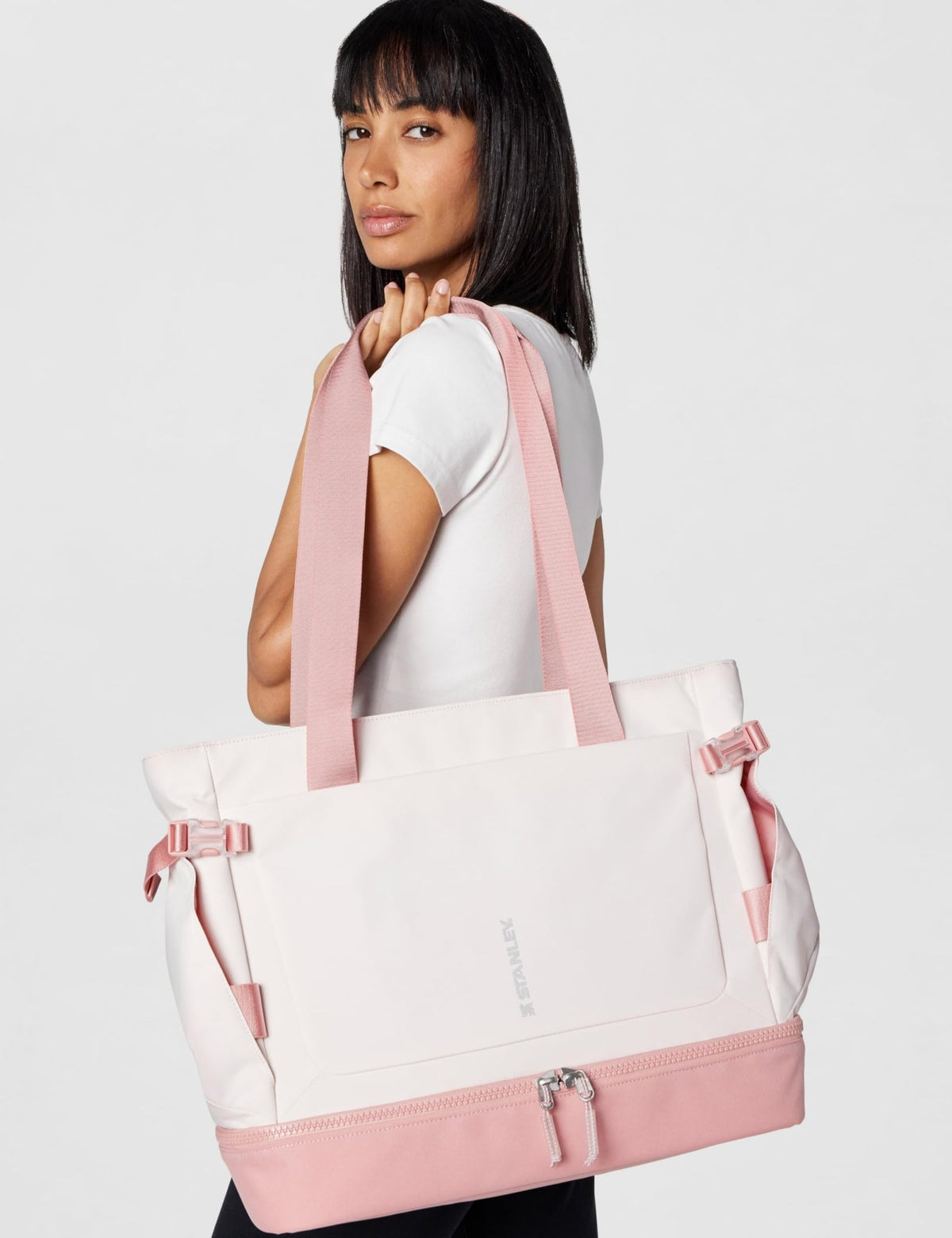 STANLEY Vitalize Tote| Gym, Work & Travel Bag with Laptop Sleeve | Expandable Bottom Compartment | Tumbler & Water Bottle Pockets | Durable Recycled Fabric | Rose Quartz - thewildfolk STANLEY Vitalize Tote| Gym, Work & Travel Bag with Laptop Sleeve | Expandable Bottom Compartment | Tumbler & Water Bottle Pockets | Durable Recycled Fabric | Rose Quartz