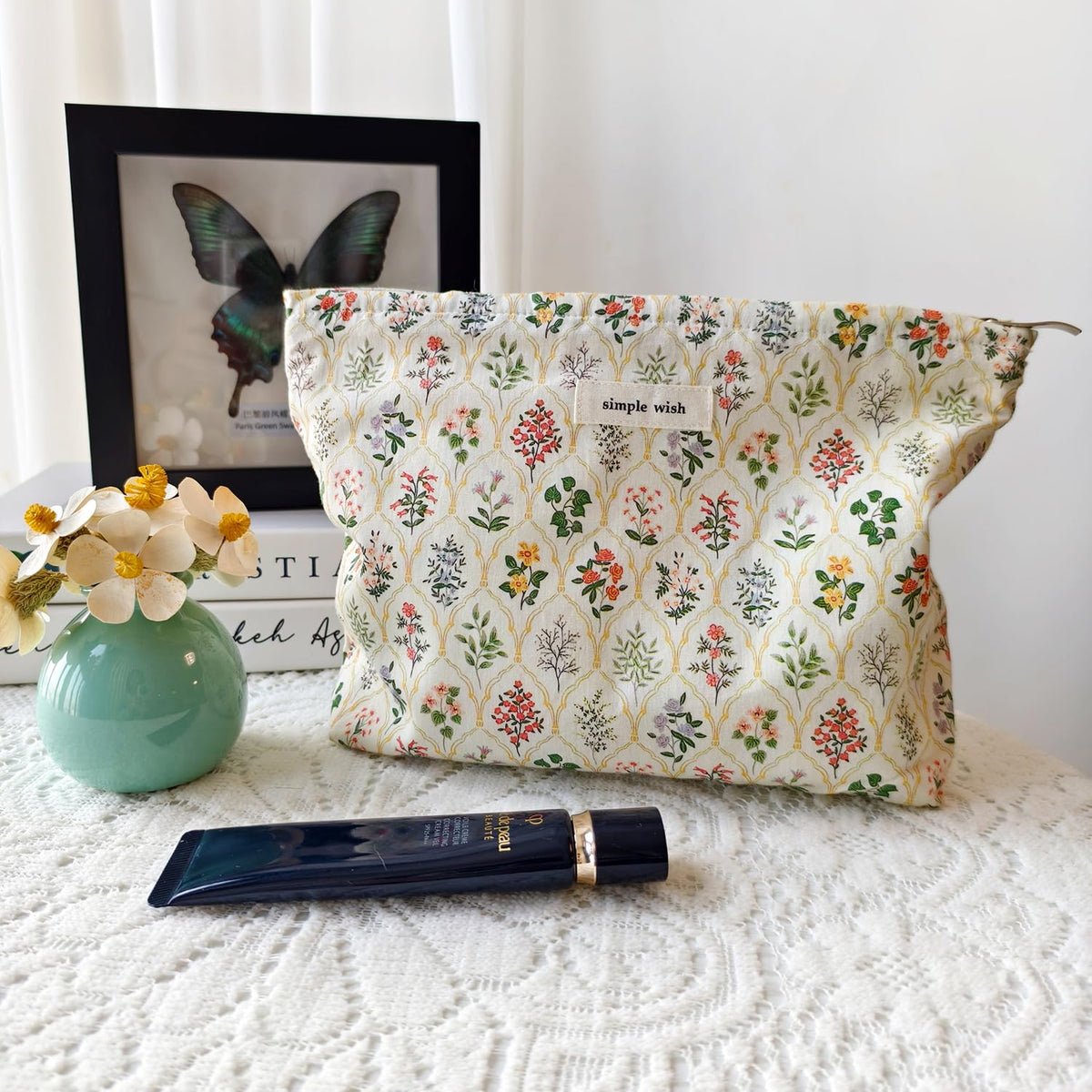 STARDW Aesthetic Floral Makeup Bag Cute Small Cosmetic Bags for Women Girls, Travel Toiletry Bag Large Capacity Zipper Makeup Pouch, Purse Organizer Pouches - thewildfolk STARDW Aesthetic Floral Makeup Bag Cute Small Cosmetic Bags for Women Girls, Travel Toiletry Bag Large Capacity Zipper Makeup Pouch, Purse Organizer Pouches