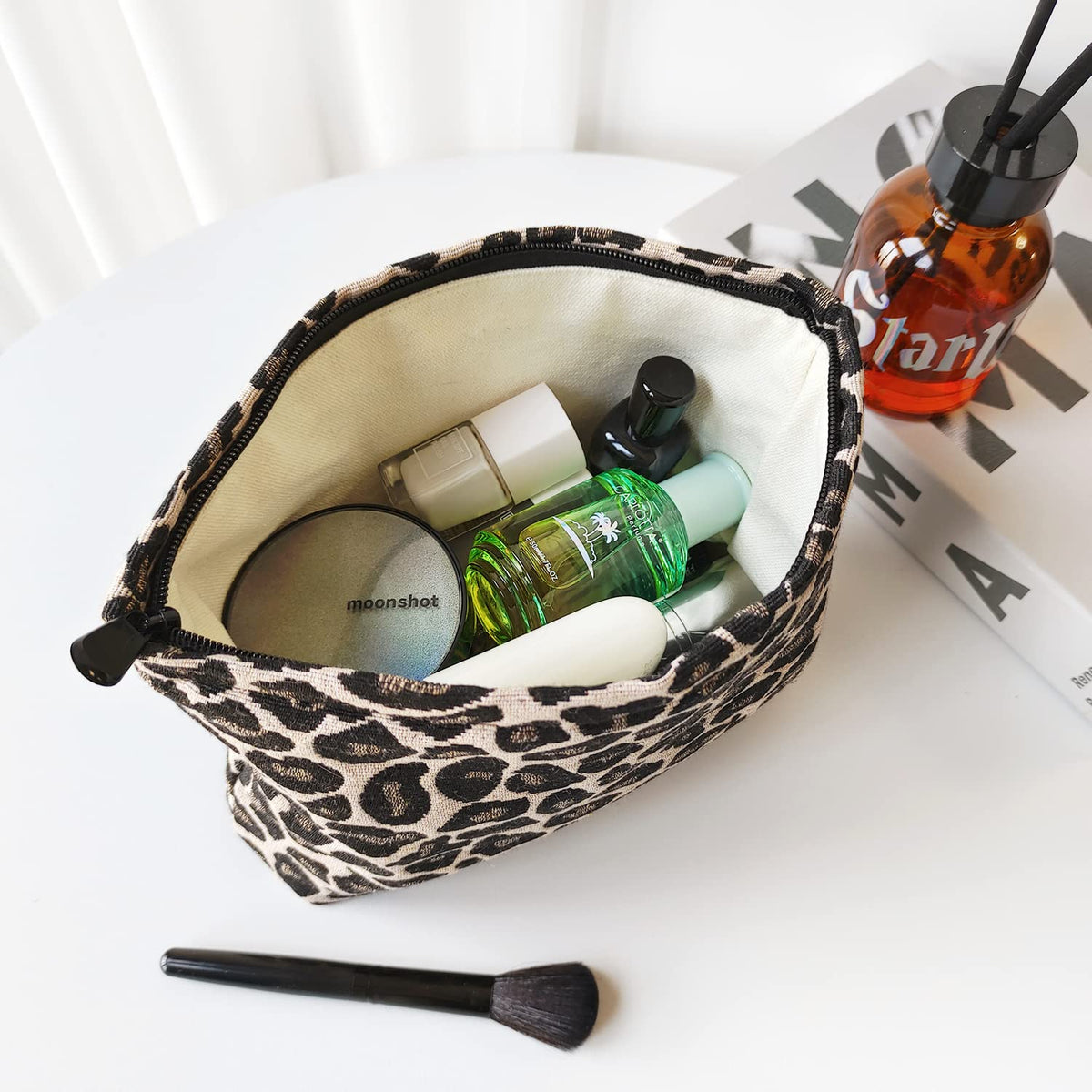 STARDW Leopard Makeup Bag Organizer Cosmetic Bags for Women and Girls,Travel Toiletry Bag Large Capacity Canvas Makeup Zipper Pouch, Purse Organizer Pouches (Brown Leopard) - thewildfolk STARDW Leopard Makeup Bag Organizer Cosmetic Bags for Women and Girls,Travel Toiletry Bag Large Capacity Canvas Makeup Zipper Pouch, Purse Organizer Pouches (Brown Leopard)