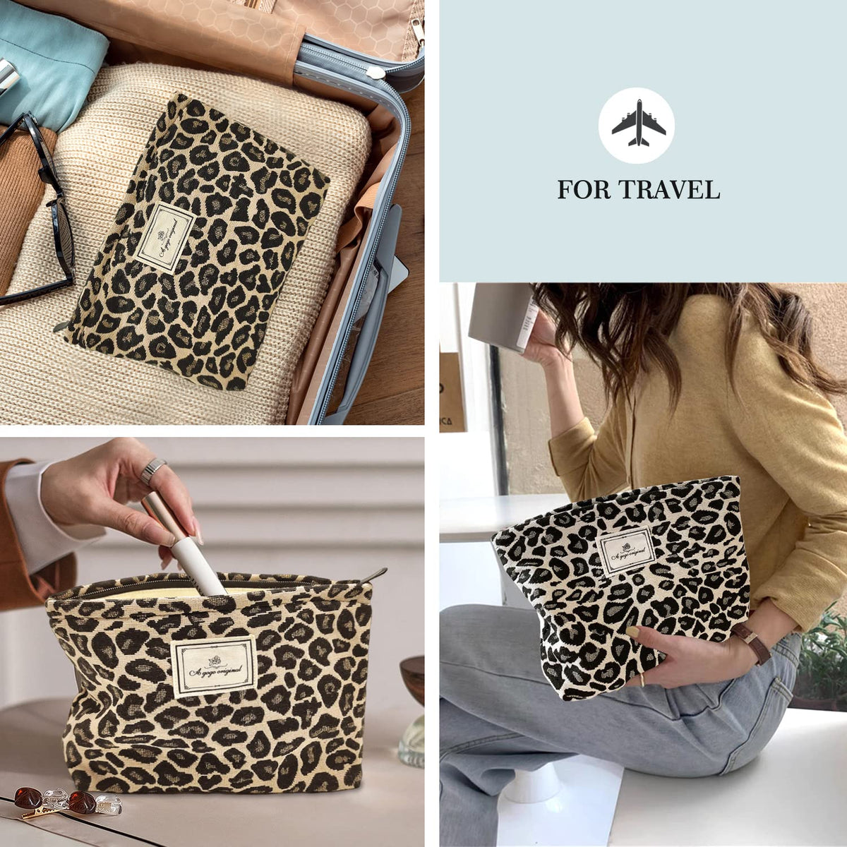 STARDW Leopard Makeup Bag Organizer Cosmetic Bags for Women and Girls,Travel Toiletry Bag Large Capacity Canvas Makeup Zipper Pouch, Purse Organizer Pouches (Brown Leopard) - thewildfolk STARDW Leopard Makeup Bag Organizer Cosmetic Bags for Women and Girls,Travel Toiletry Bag Large Capacity Canvas Makeup Zipper Pouch, Purse Organizer Pouches (Brown Leopard)