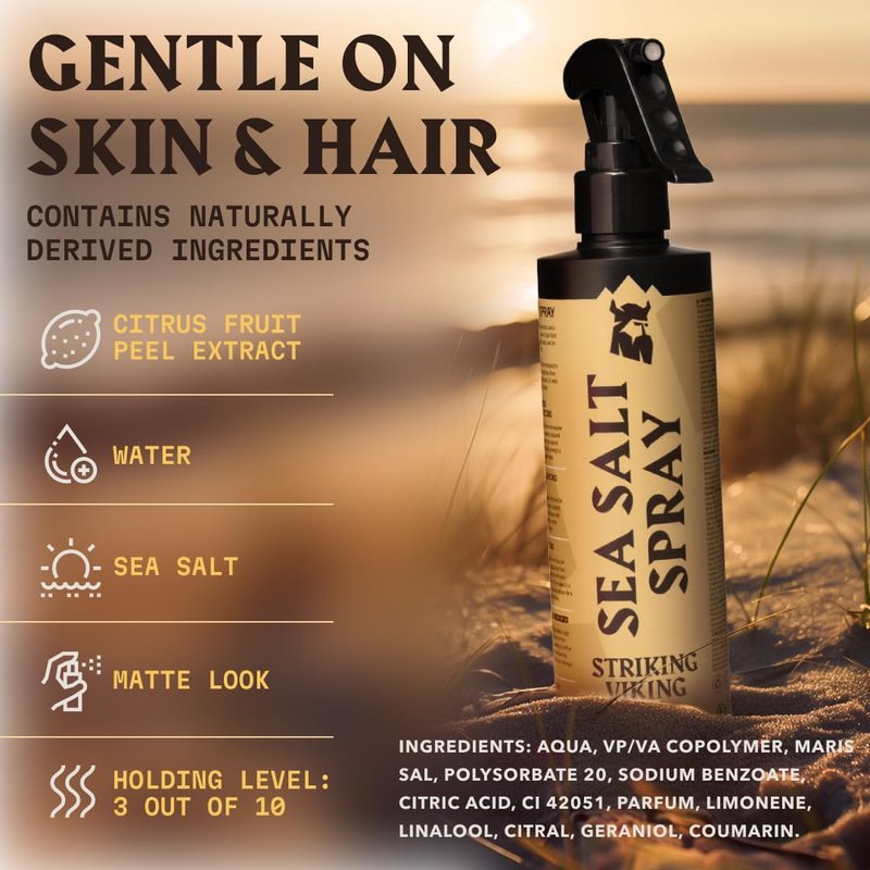 Striking Viking Sea Salt Spray for Men, Citrus Scent, Hair Texturizing Spray - Volumizing, Curl Enhancing, Shape & Hold, 6.76 fl Oz, Paraben Free, Made in Germany - thewildfolk Striking Viking Sea Salt Spray for Men, Citrus Scent, Hair Texturizing Spray - Volumizing, Curl Enhancing, Shape & Hold, 6.76 fl Oz, Paraben Free, Made in Germany