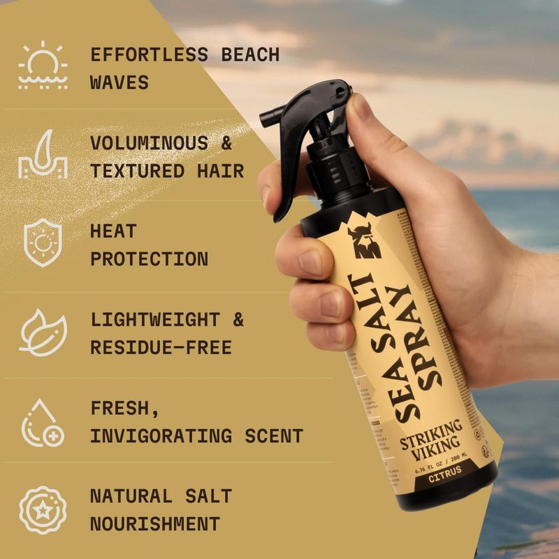 Striking Viking Sea Salt Spray for Men, Citrus Scent, Hair Texturizing Spray - Volumizing, Curl Enhancing, Shape & Hold, 6.76 fl Oz, Paraben Free, Made in Germany - thewildfolk Striking Viking Sea Salt Spray for Men, Citrus Scent, Hair Texturizing Spray - Volumizing, Curl Enhancing, Shape & Hold, 6.76 fl Oz, Paraben Free, Made in Germany