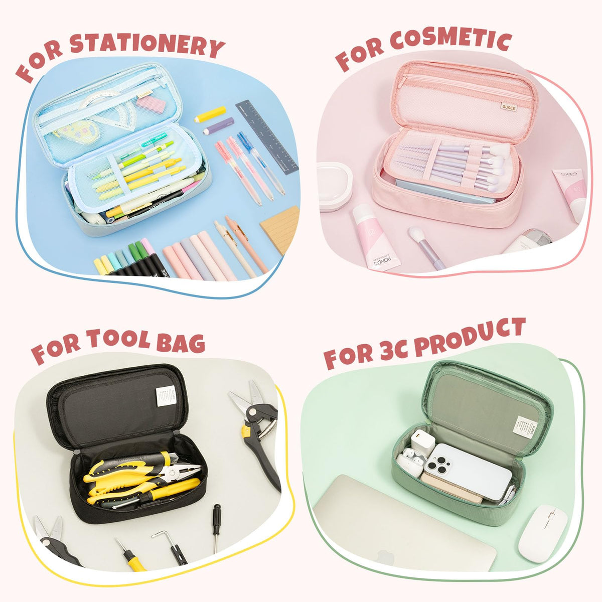 SUNEE Cute Pencil Case, Large Capacity Pencil Pouch, Big Storage Organizer for Stationery, Zipper Pen Bag, Back to School Supplies, Office Organizer Makeup Bag, for Teen Girl Boy Men Women, Pink - thewildfolk SUNEE Cute Pencil Case, Large Capacity Pencil Pouch, Big Storage Organizer for Stationery, Zipper Pen Bag, Back to School Supplies, Office Organizer Makeup Bag, for Teen Girl Boy Men Women, Pink